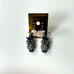 Black Owls With Rhinestones Earrings